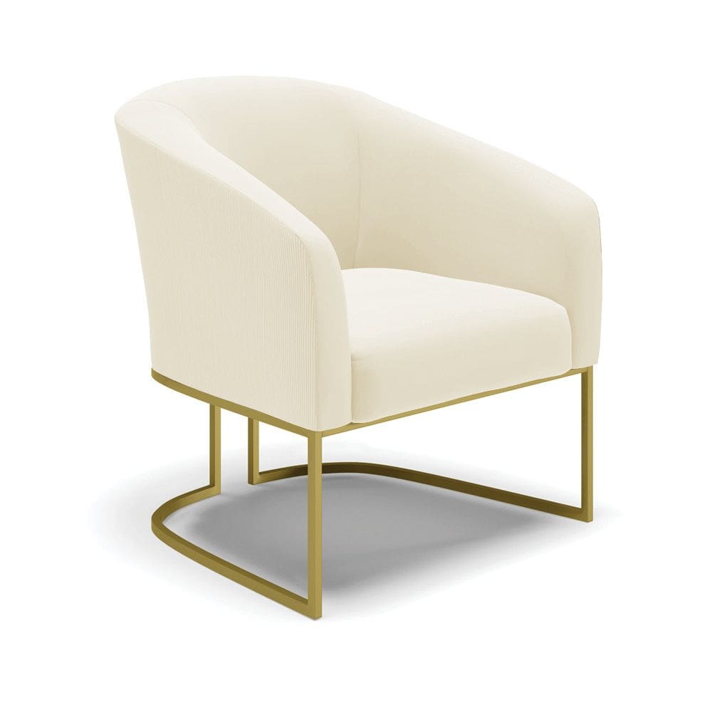 Poltrona Decorativa Industrial Dourado Stella Cotelê Ext/Veludo Off White D03 - D`Rossi