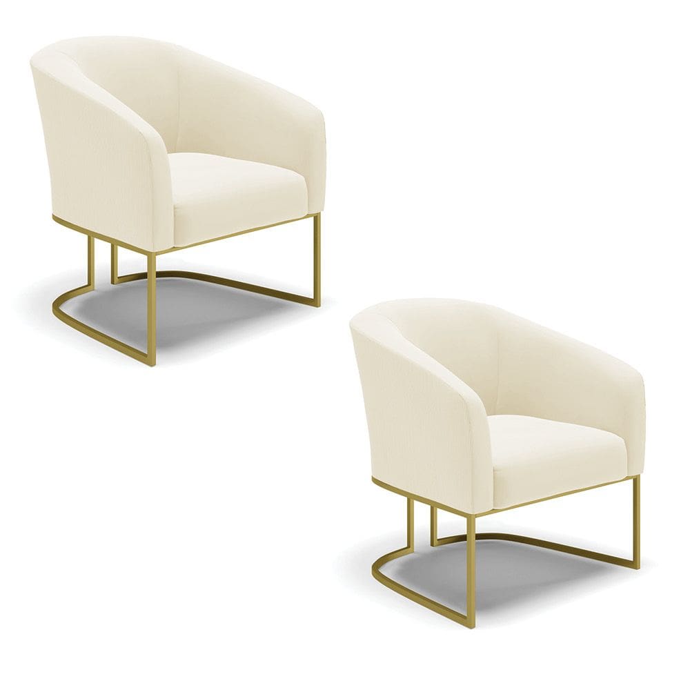 Poltrona Decorativa Industrial Dourado Kit 2 Stella Cotelê Ext/Veludo Off White D03 - D`Rossi