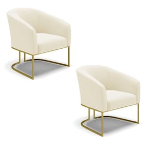 Poltrona Decorativa Industrial Dourado Kit 2 Stella Cotelê Ext/Veludo D03 - D`Rossi