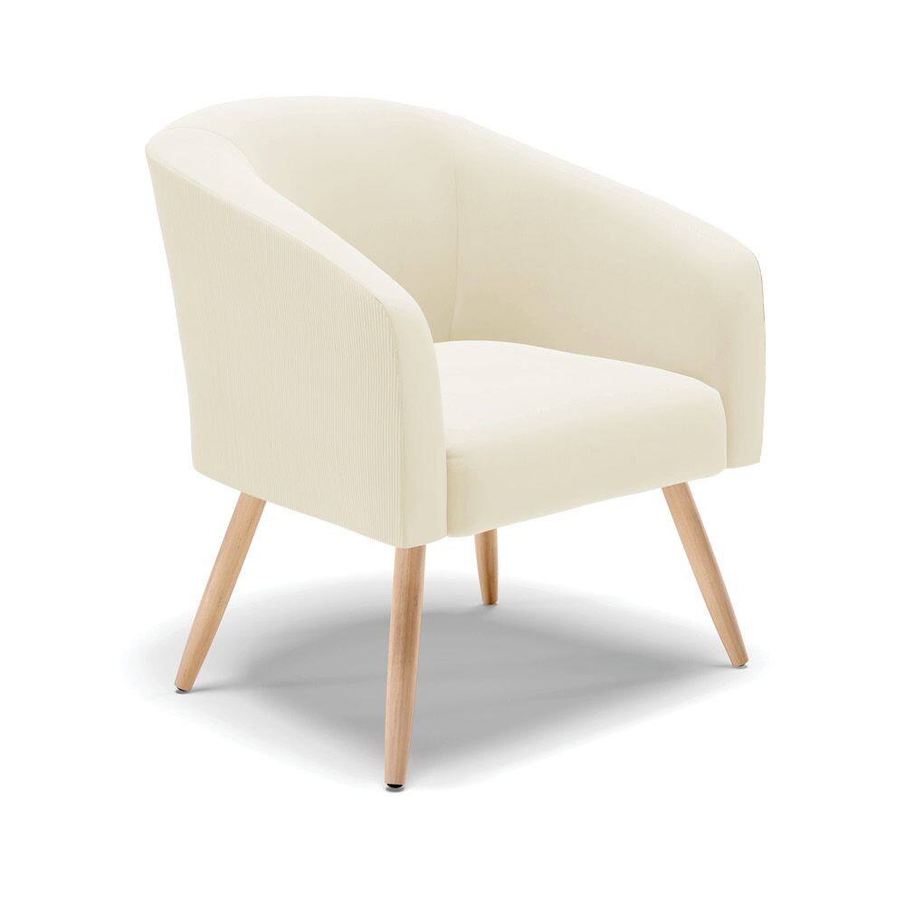 Poltrona Decorativa Pé Palito Natural Stella Cotelê Ext/Veludo Off White D03 - D`Rossi