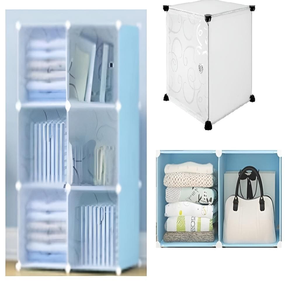 Armario Organizador Modular 6 Portas Multiuso Dispensa Cozinha Quarto Closet Desmontavel Azul