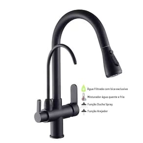 Torneira de Cozinha Extensível Monocomando com Saída de Água Filtrada Black Matte - Preto Fosco