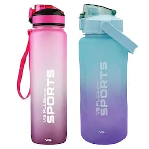 Kit 2 Garrafas Squeeze Plástico 2l + 1l Academia Vg+ Rosa-verde