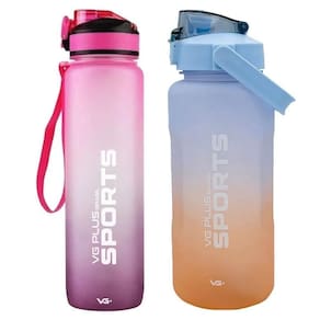 Kit 2 Garrafas Squeeze Plástico 2l + 1l Academia Vg+ Rosa-azul