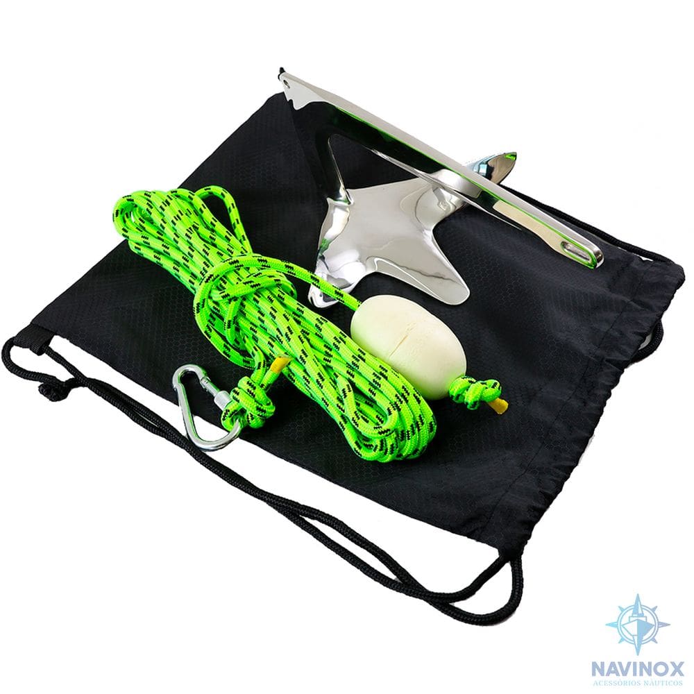Kit Completo de Âncora Bruce Aço Inox Polido 2kg sem soldas para Jet Ski e pequenas embarcações