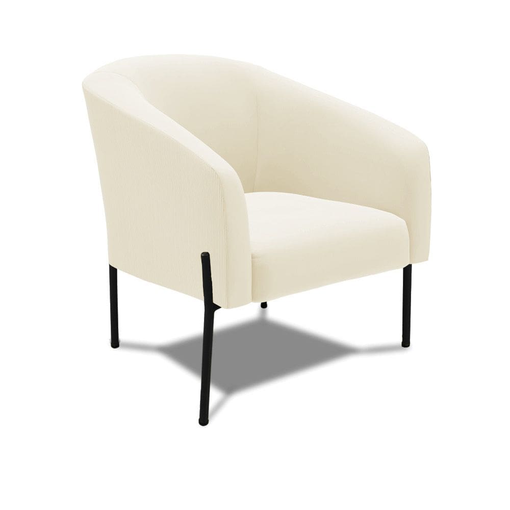 Poltrona Decorativa Pé de Ferro Preto Stella Cotelê Ext/Veludo Off White D03 - D`Rossi