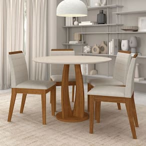 Conjunto Mesa Redonda Scala 4 Cadeiras Estofadas Freijó/off/bege - M.a