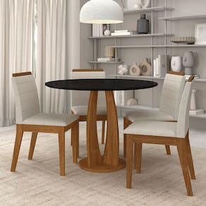 Conjunto Mesa Redonda Scala 4 Cadeiras Estofadas Freijó/pto/bege - M.a