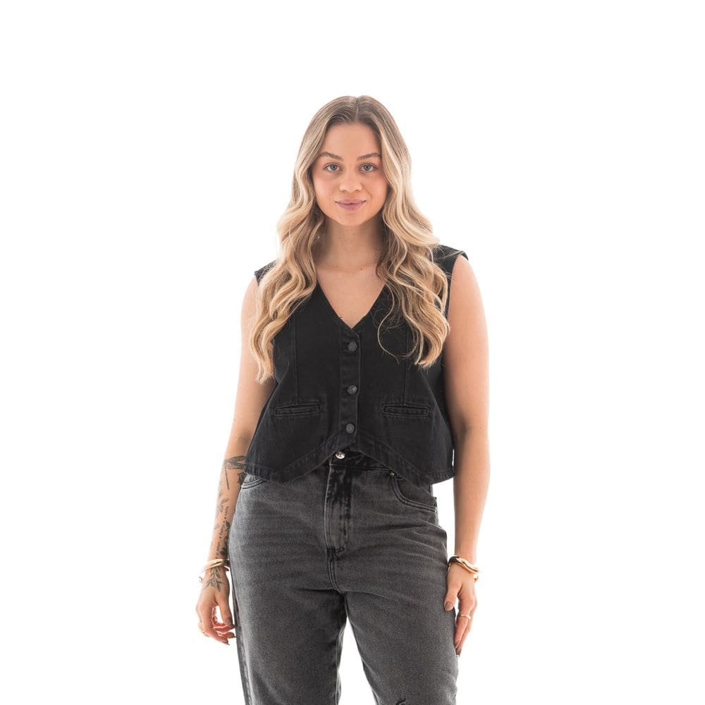Colete Jeans Feminino Arauto Black Marmorizado