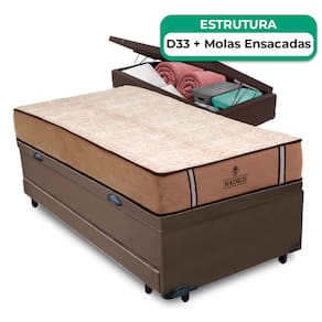 Bicama Baú Solteiro E Colchão Madrid Molas Vstore 78x188x28
