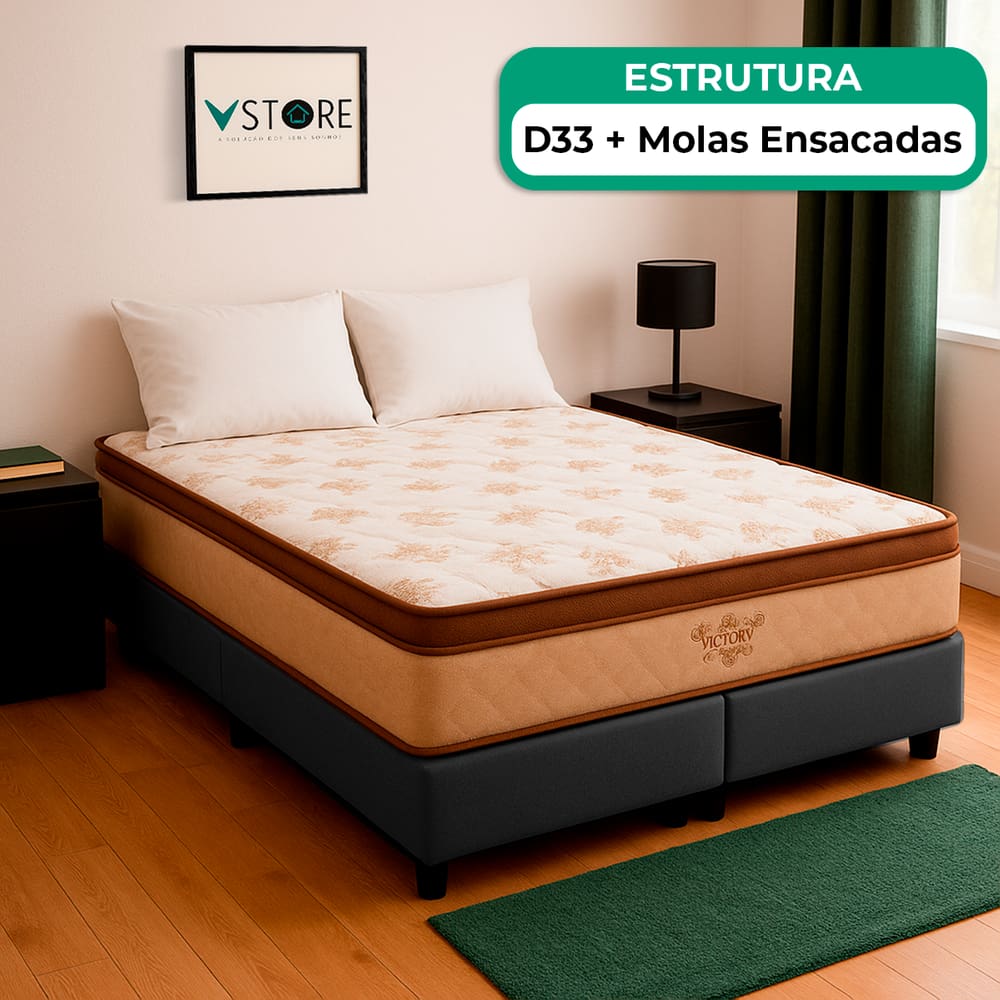 Cama Box Baú King Cinza e Colchão Victory Molas Vstore