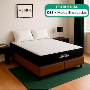 Cama Box King Marrom Colchão Orthopedic D33 Vstore