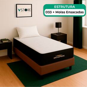 Cama Box Marrom e Colchão Orthopedic D33 Vstore 88x188x30