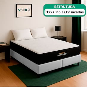 Cama Box King Branco Colchão Orthopedic D33 Vstore