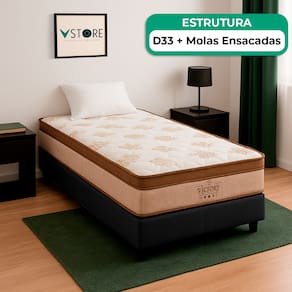 Cama Box Solteirão Preto e Colchão Victory Molas Vstore