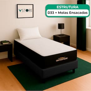 Cama Box Baú Solteirão Preto E Colchão Orthopedic D33 Vstore