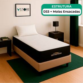 Cama Box Bege e Colchão Orthopedic D33 Vstore 88x188x30