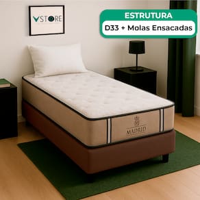 Cama Box Solteirão Marrom E Colchão Madrid Molas Vstore