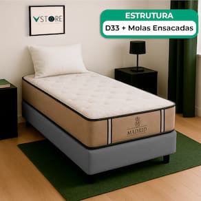 Cama Box Baú Solteirão Cinza E Colchão Madrid Molas Vstore