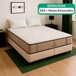 Cama Box Baú King Bege Colchão Madrid  Vstore 193x203x28