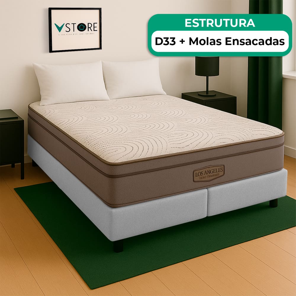 Cama Box Queen Branco E Colchão Los Angeles Molas Vstore
