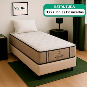 Cama Box Baú Solteirão Bege E Colchão Madrid Molas Vstore