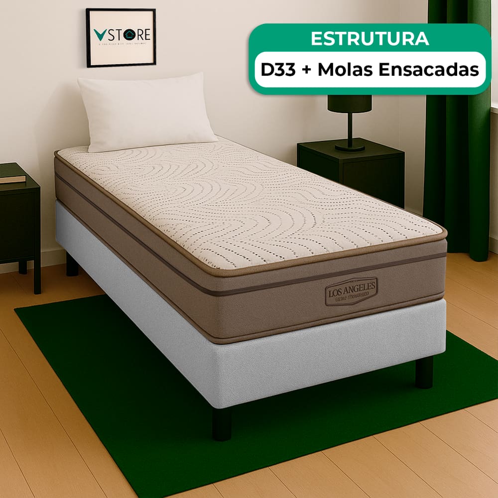 Cama Box Solteiro Branco E Colchão Los Angeles Molas Vstore
