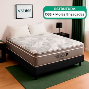 Cama Box Baú Viúvo Preto e Colchão Ibiza Molas Vstore