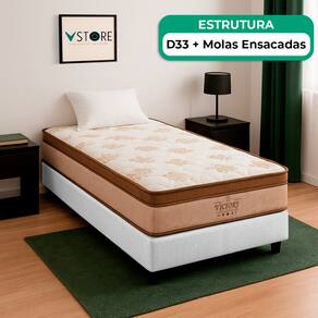 Cama Box Branco e Colchão Four Season Molas Vstore 78x188x30