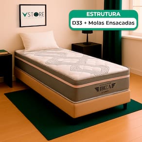 Cama Box Baú Solteirão Bege e Colchão Ibiza Molas Vstore