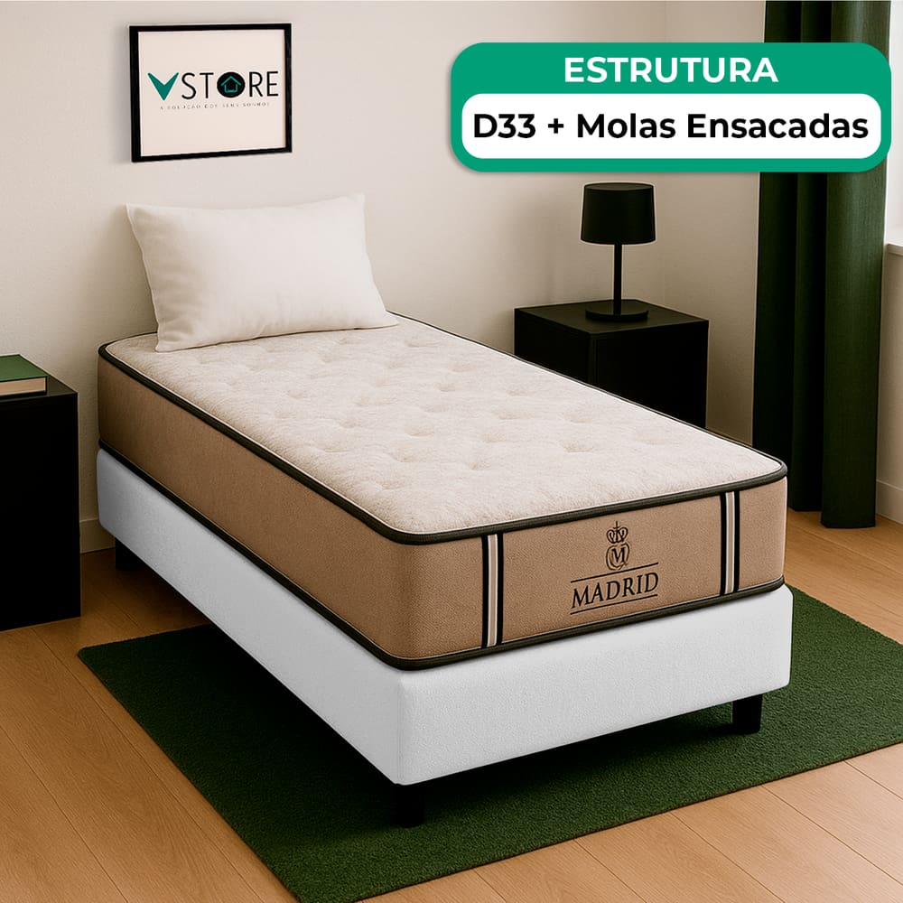 Cama Box Branco E Colchão Madrid Molas Vstore 78x188x28