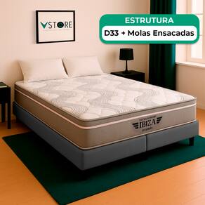 Cama Box King Cinza e Colchão Ibiza Molas Ensacadas Vstore