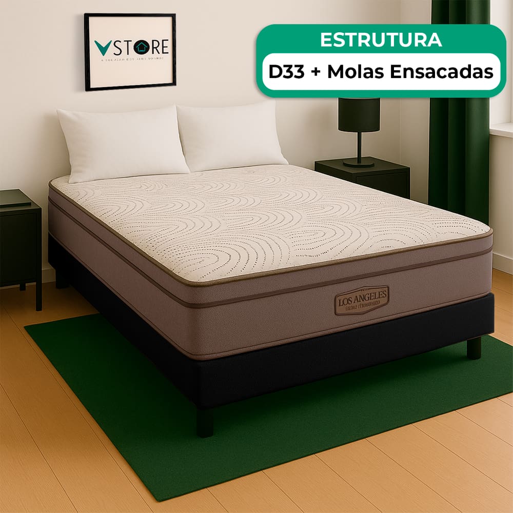 Cama Box Baú Casal Preto E Colchão Los Angeles Molas Vstore