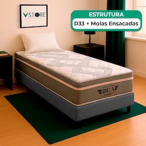 Cama Box Solteiro Cinza Colchão Ibiza Molas Vstore 78x188x22