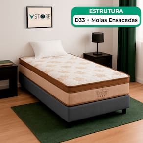 Cama Box Cinza e Colchão Four Season Molas Vstore 78x188x30
