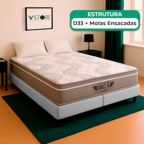 Cama Box Queen Branco e Colchão Ibiza Molas Ensacadas Vstore