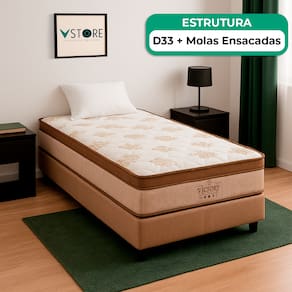 Box Baú Solteiro Bege e Colchão Four Season Molas Vstore