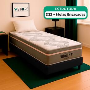 Cama Box Solteiro Preto Colchão Ibiza Molas Vstore 78x188x22