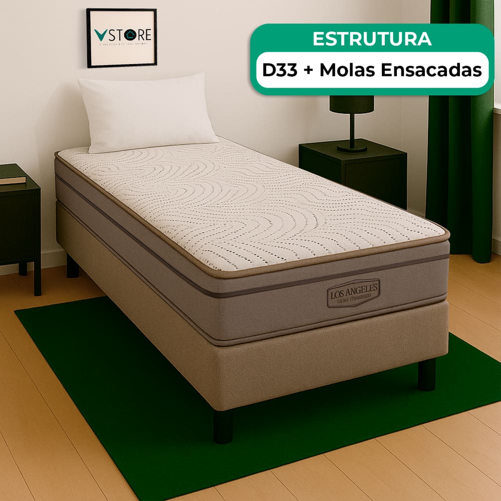 Cama Box Solteiro Bege E Colchão Los Angeles Molas Vstore
