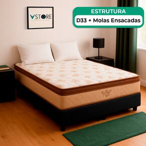 Cama Box Casal Preto e Colchão Four Season Molas Vstore