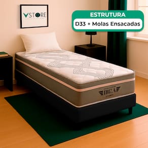 Cama Box Baú Solteirão Preto e Colchão Ibiza Molas Vstore