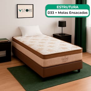 Cama Box Marrom e Colchão Four Season Molas Vstore 78x188x30