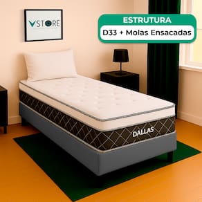 Cama Box Solteiro Cinza Colchão Dallas Molas Vstore 88x188