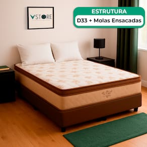 Cama Box Casal Marrom e Colchão Four Season Molas Vstore