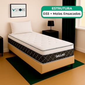 Cama Box Solteiro Bege Colchão Dallas Molas Vstore 78x188x20