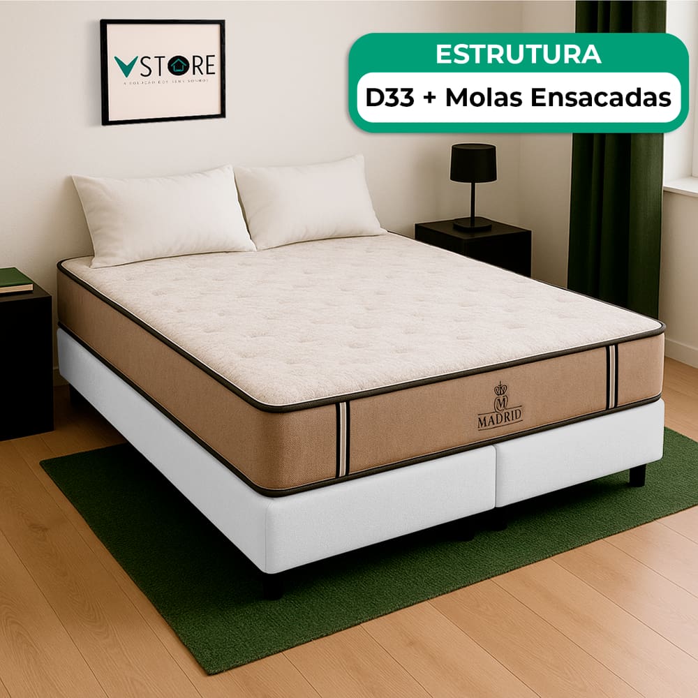 Cama Box Baú Queen Branco E Colchão Madrid Molas Vstore