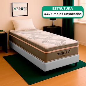 Box Solteiro Branco e Colchão Ibiza Molas Vstore 78x188x22