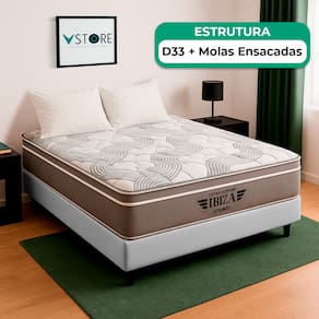 Cama Box Baú Casal Branco e Colchão Ibiza Molas Vstore