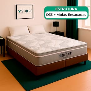 Cama Box King Marrom e Colchão Ibiza Molas Ensacadas Vstore