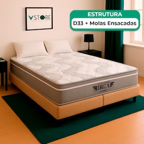 Cama Box Queen Bege e Colchão Ibiza Molas Ensacadas Vstore